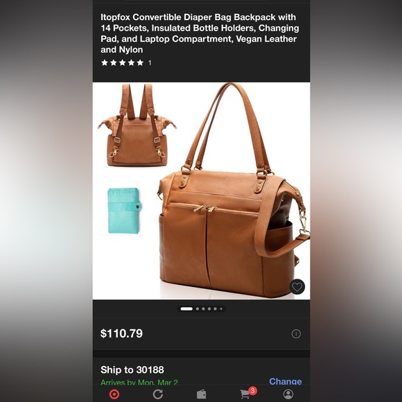 Mominside Convertible Diaper Bag Backpack Brown Vegan Leather Cooler Pockets - Picture 3 of 16